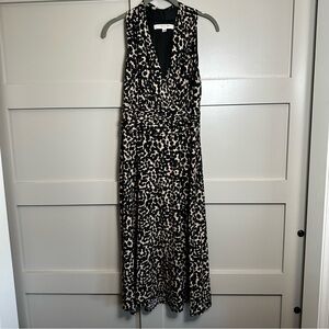 Evan Picone Women’s Dress Black Leopard Stretch Ruched Empire Waist Halter 10